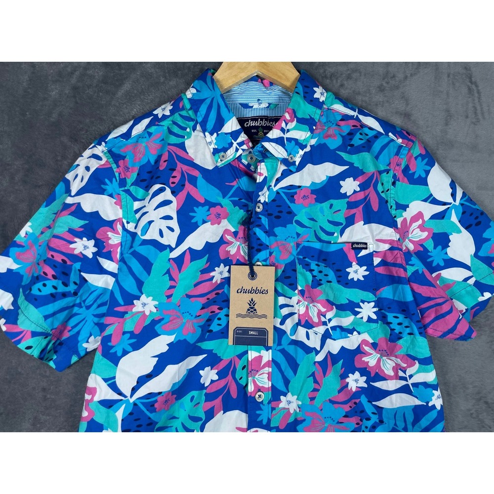 NWT Chubbies The Nectar Friday Shirt Mens Small Blue Tropical Floral Button Down - Picture 3 of 9
